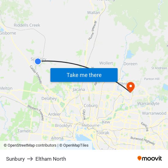 Sunbury to Eltham North map