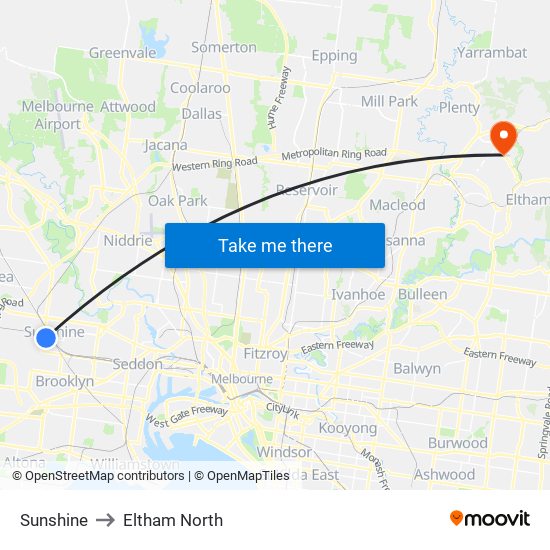 Sunshine to Eltham North map