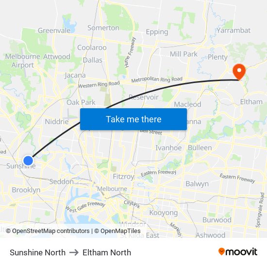 Sunshine North to Eltham North map