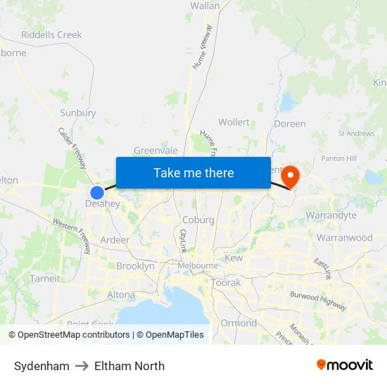 Sydenham to Eltham North map