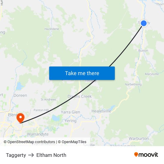 Taggerty to Eltham North map