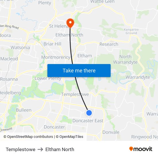 Templestowe to Eltham North map