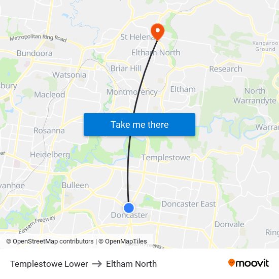 Templestowe Lower to Eltham North map