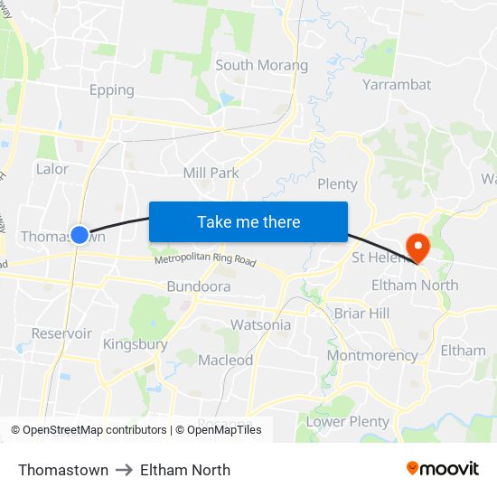 Thomastown to Eltham North map