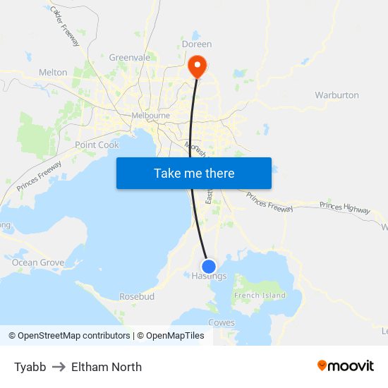 Tyabb to Eltham North map