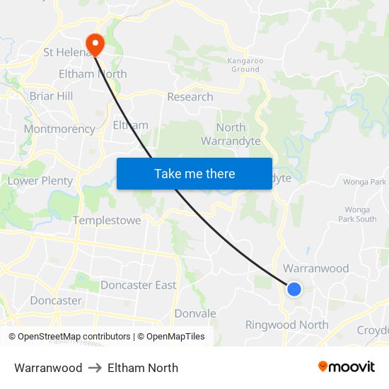 Warranwood to Eltham North map