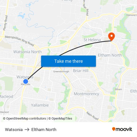 Watsonia to Eltham North map