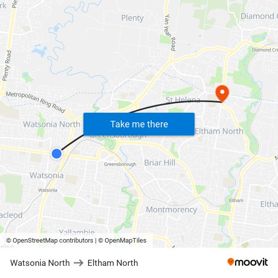 Watsonia North to Eltham North map