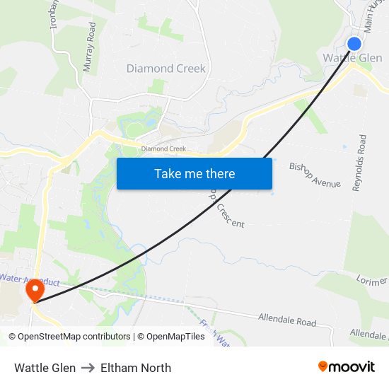 Wattle Glen to Eltham North map