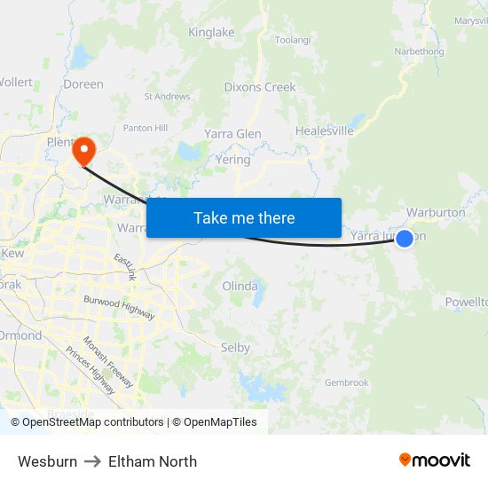 Wesburn to Eltham North map