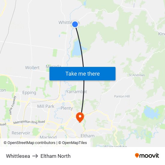 Whittlesea to Eltham North map