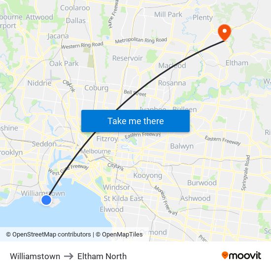 Williamstown to Eltham North map