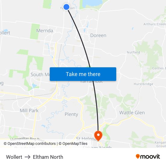 Wollert to Eltham North map