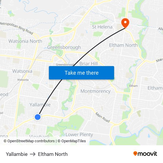 Yallambie to Eltham North map