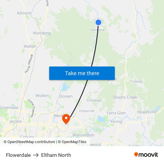 Flowerdale to Eltham North map