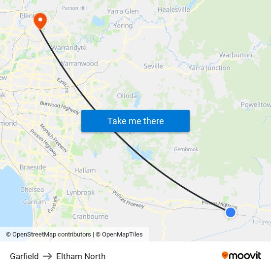 Garfield to Eltham North map