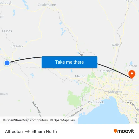 Alfredton to Eltham North map