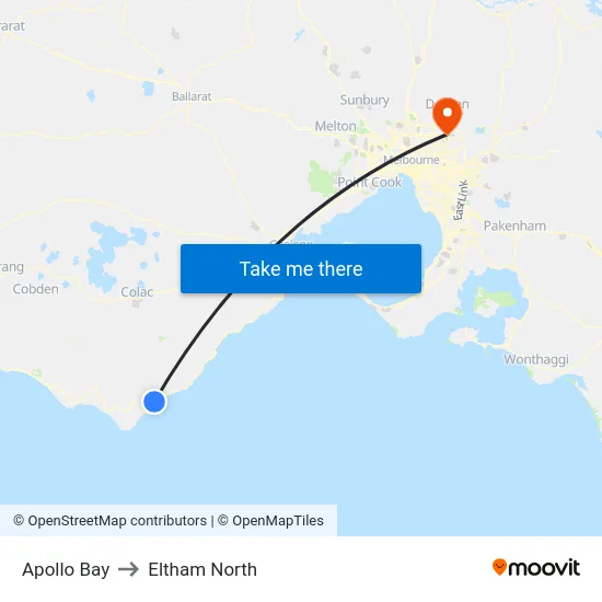 Apollo Bay to Eltham North map