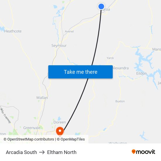 Arcadia South to Eltham North map