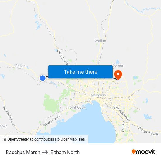 Bacchus Marsh to Eltham North map