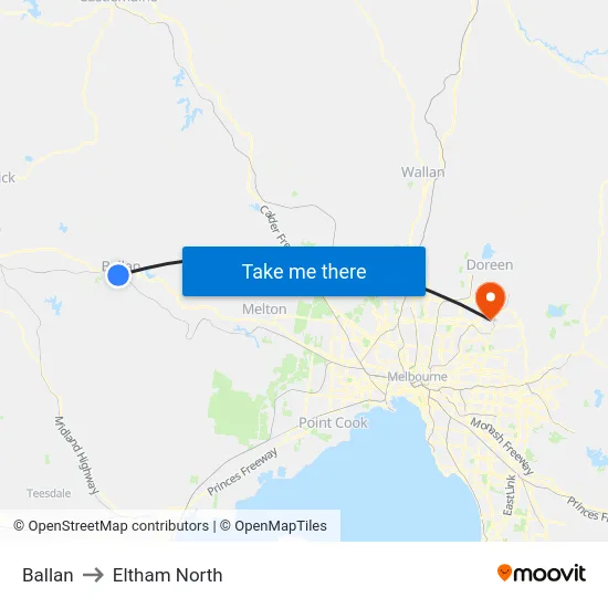 Ballan to Eltham North map