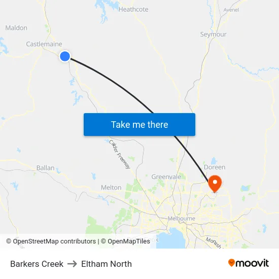 Barkers Creek to Eltham North map