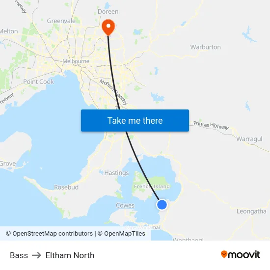 Bass to Eltham North map