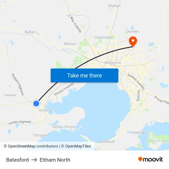 Batesford to Eltham North map