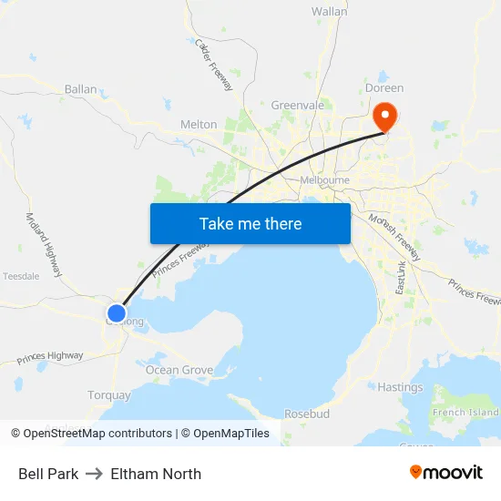 Bell Park to Eltham North map