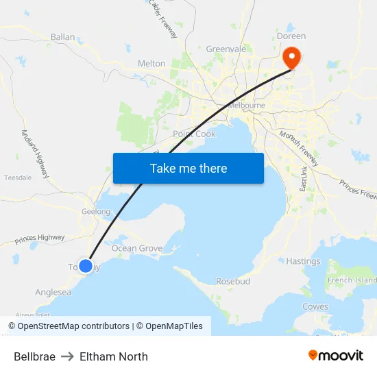 Bellbrae to Eltham North map