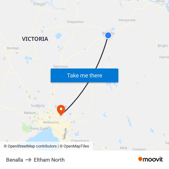 Benalla to Eltham North map