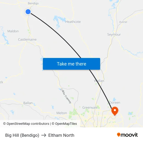 Big Hill (Bendigo) to Eltham North map