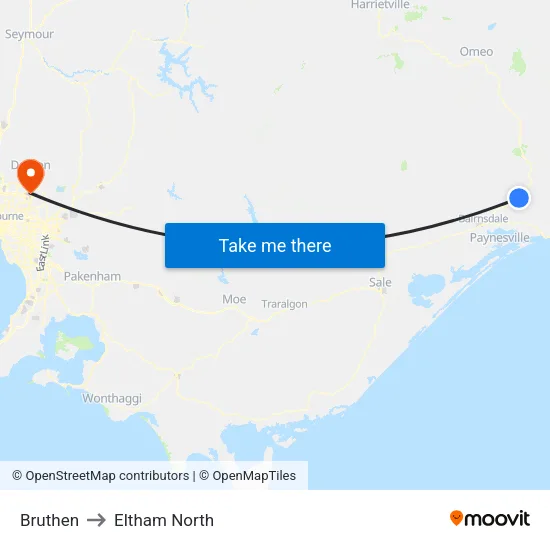 Bruthen to Eltham North map