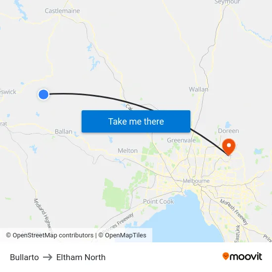 Bullarto to Eltham North map