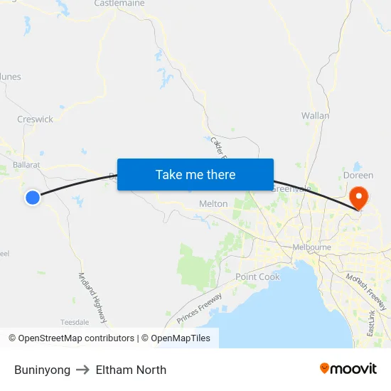 Buninyong to Eltham North map
