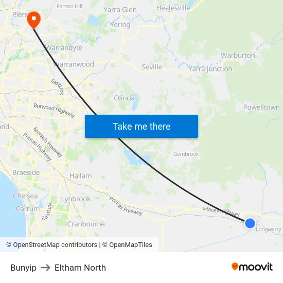 Bunyip to Eltham North map