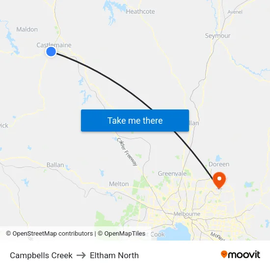 Campbells Creek to Eltham North map