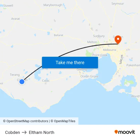 Cobden to Eltham North map
