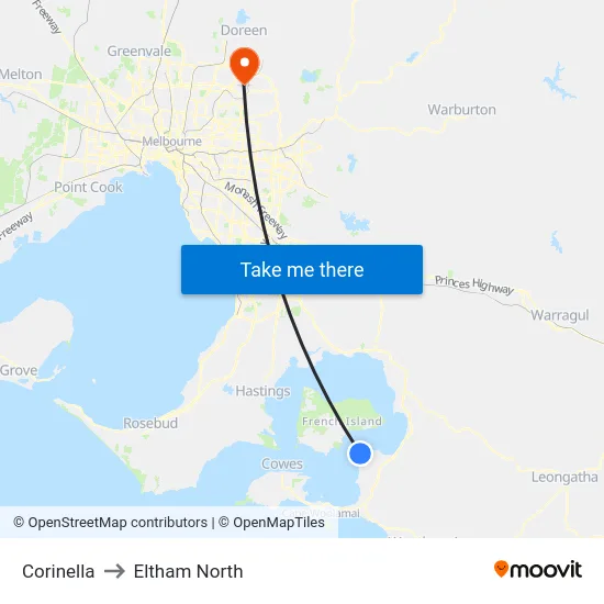 Corinella to Eltham North map