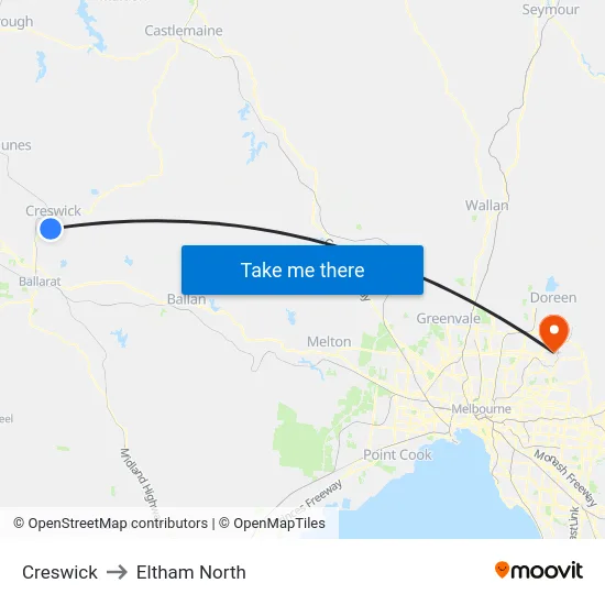 Creswick to Eltham North map