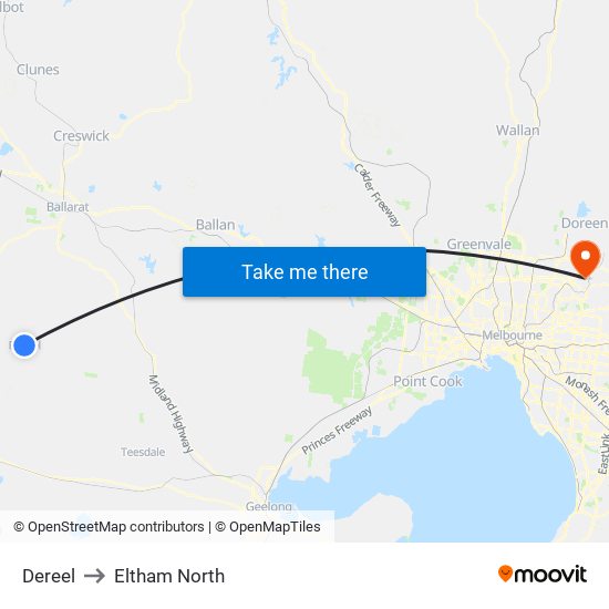 Dereel to Eltham North map