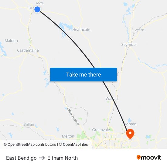 East Bendigo to Eltham North map