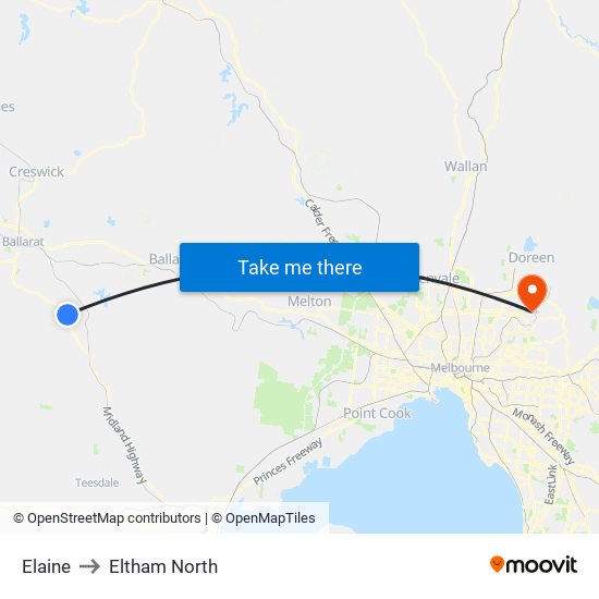 Elaine to Eltham North map