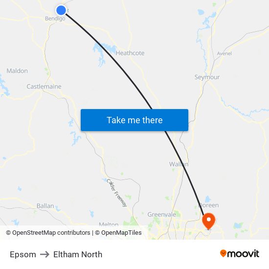 Epsom to Eltham North map