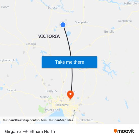 Girgarre to Eltham North map