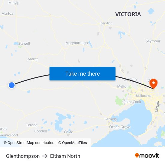 Glenthompson to Eltham North map