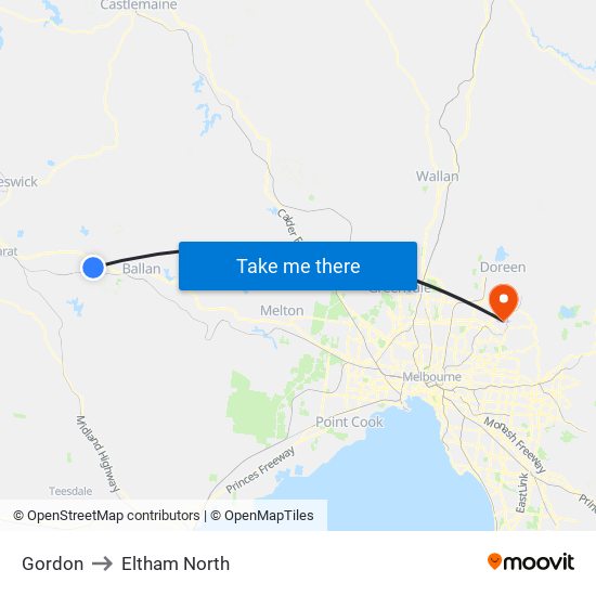 Gordon to Eltham North map