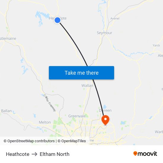 Heathcote to Eltham North map