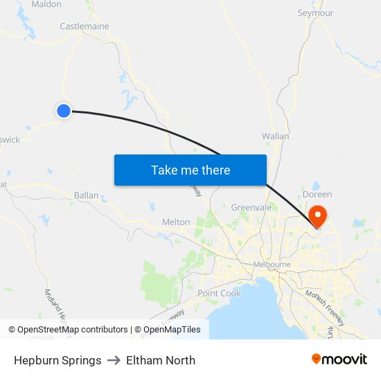 Hepburn Springs to Eltham North map