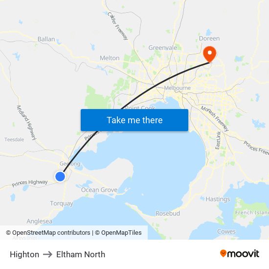 Highton to Eltham North map